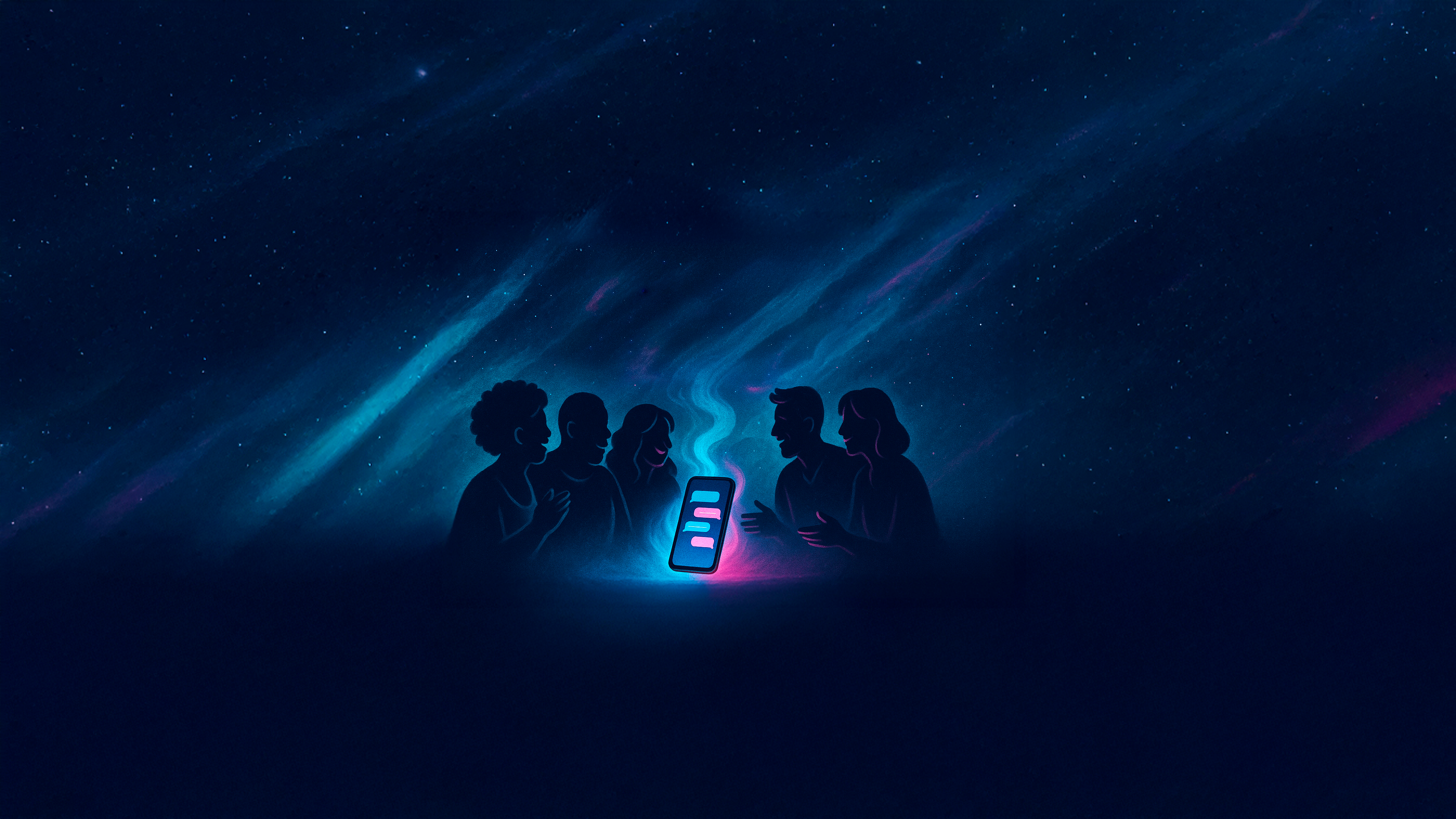 A phone displaying the game in a campfire setting